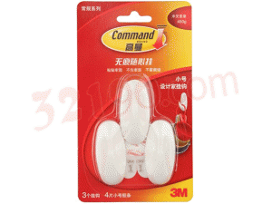 3M 17082 无痕粘钩(小号3只装,挂钩长55×宽24mm,承重450g)