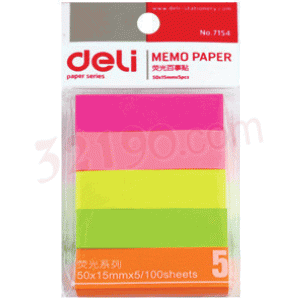 deli得力7154 5色荧光便利贴百事贴(50*15mm*5pcs)报事贴