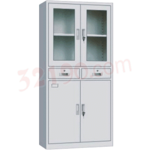 宏祎YZ-025中二斗上玻下铁对开门文件柜(H1800W900D400mm)中二斗器械柜