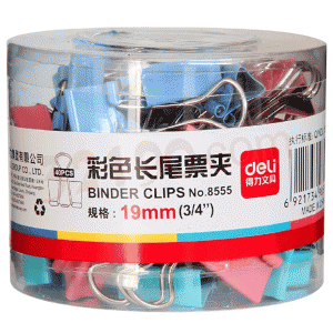 deli得力8555 19mm彩色筒装长尾夹(40只装)