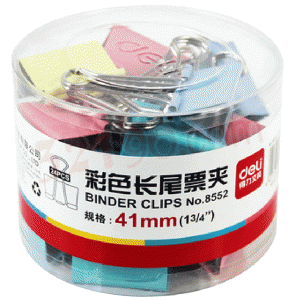 deli得力8552 41mm彩色筒装长尾夹 24只装