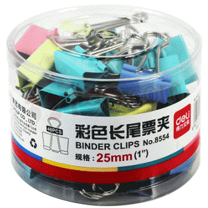 deli得力8554 25mm彩色筒装长尾夹(48只)