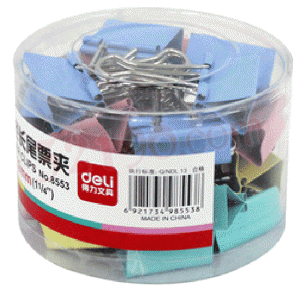 deli得力8553 32mm彩色筒装长尾夹(24只装)