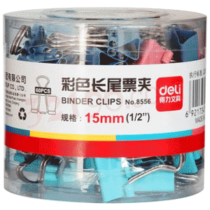 deli得力8556 15mm彩色筒装长尾夹(60只)