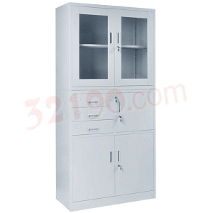 宏祎YZ-039偏三斗玻璃对开柜(H1800W900D400) 文件柜