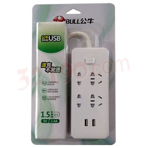 公牛GN-UUA124 1.5米4孔电源插座(含2个5V2.4A USB智能快充插头)