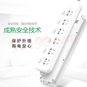 公牛GN-313 3米单排六联插座(10A,2500W,独立开关,过载保护