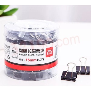 deli得力8566 15mm筒装黑色长尾夹60只